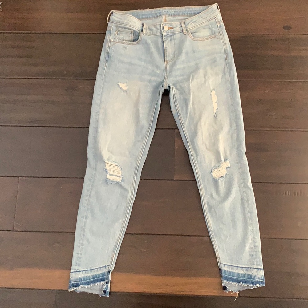 ZARA skinny distressed light blue jeans